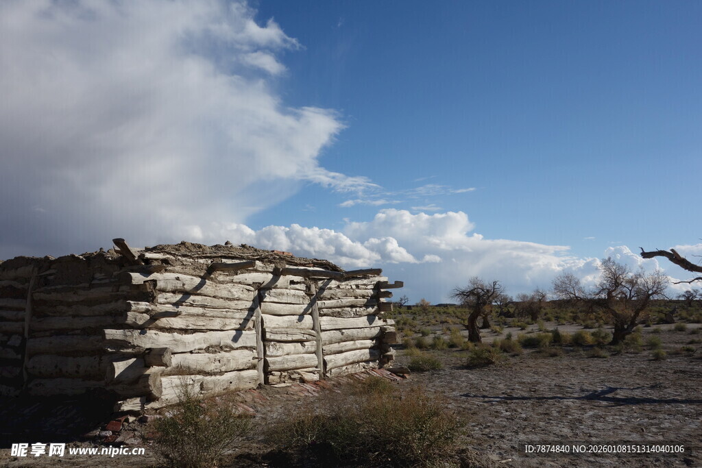 荒漠中的古老石堆建筑