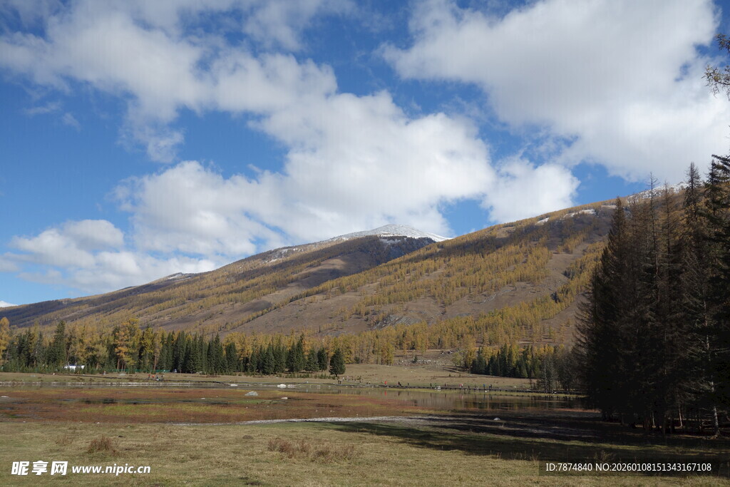 秋日山林蓝天白云美景