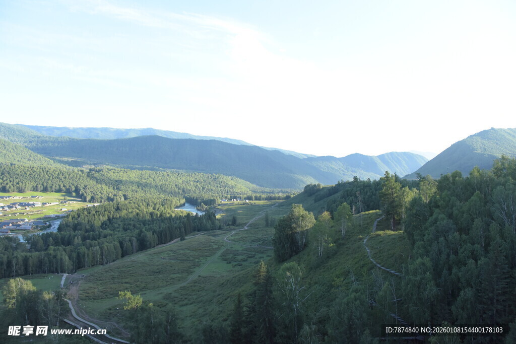 山间葱郁森林与蜿蜒道路