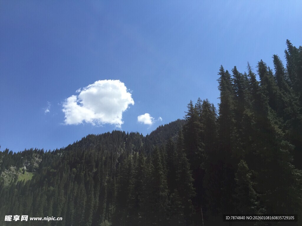 山林上空的洁白云朵