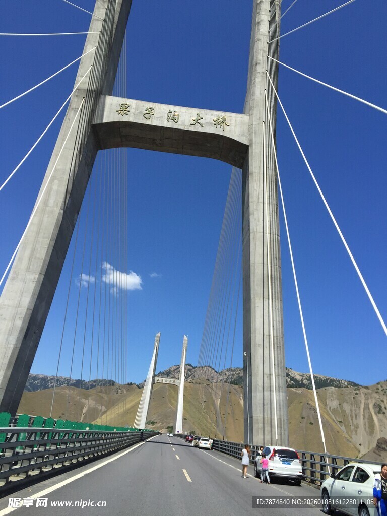 公路大桥上行驶的车辆