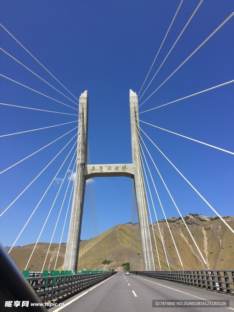 壮观斜拉桥横跨开阔地带