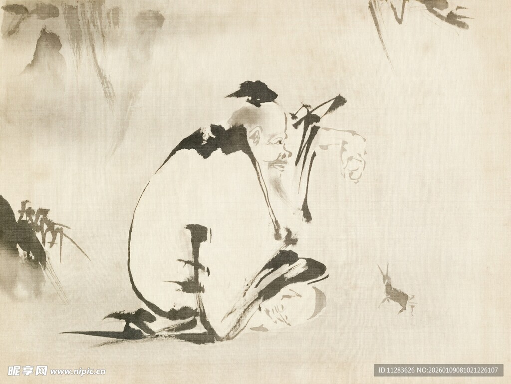水墨风古代人物闲适场景