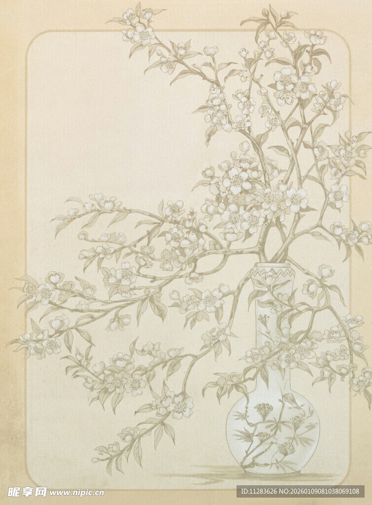 中式手绘花卉枝叶图