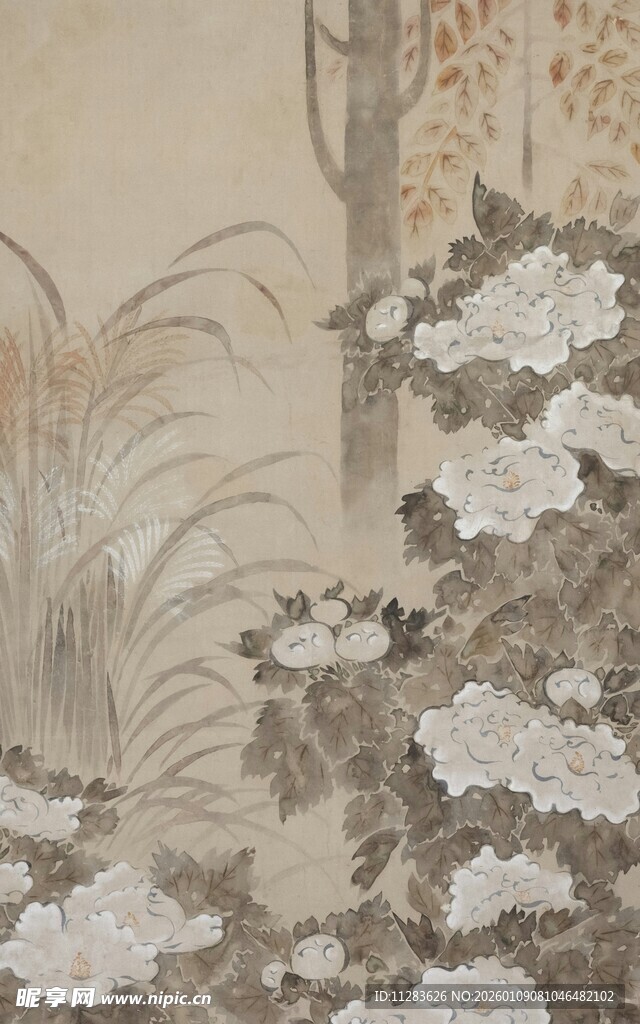 中式花卉草木雅致图景