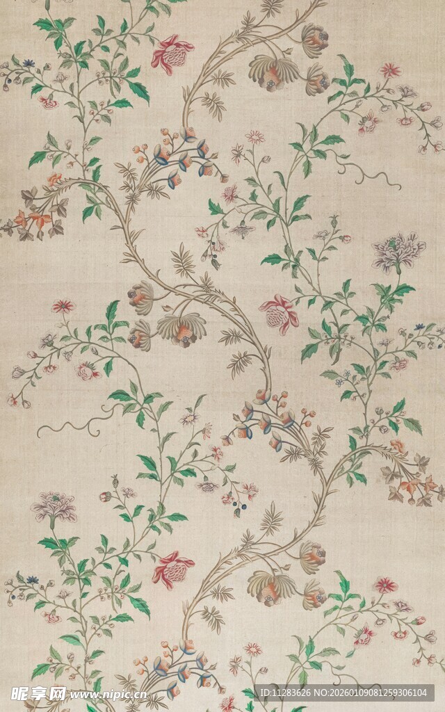 中式花卉纹样复古墙纸