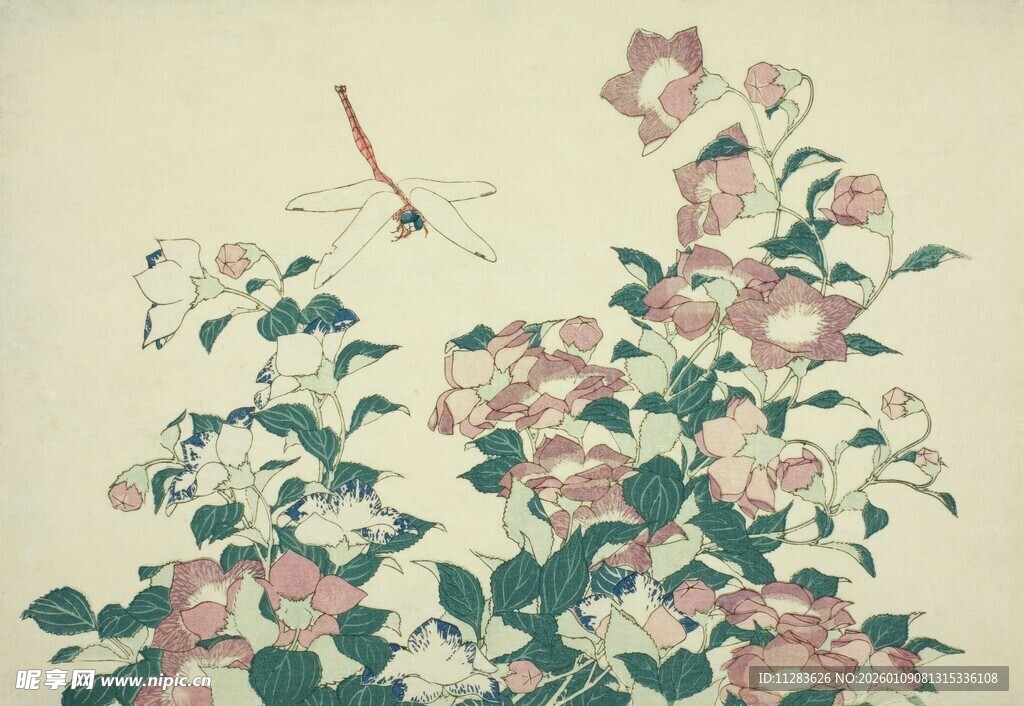 中式花卉绘画作品