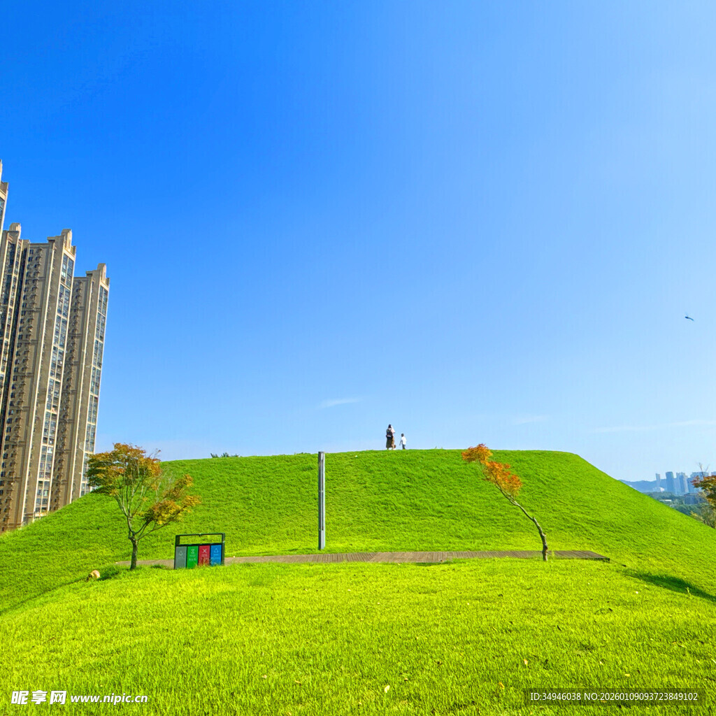 城市中的翠绿斜坡景观