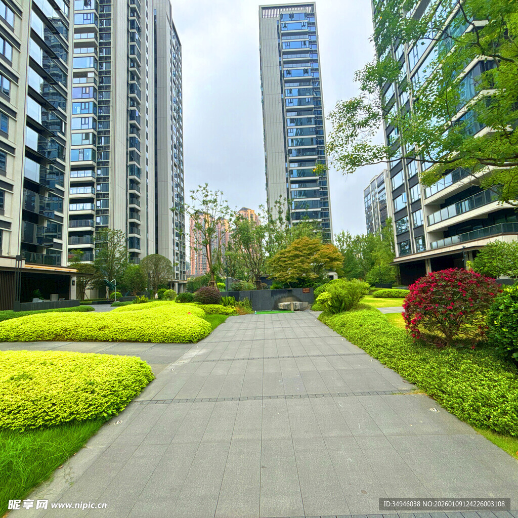 现代小区内的优美景观步道