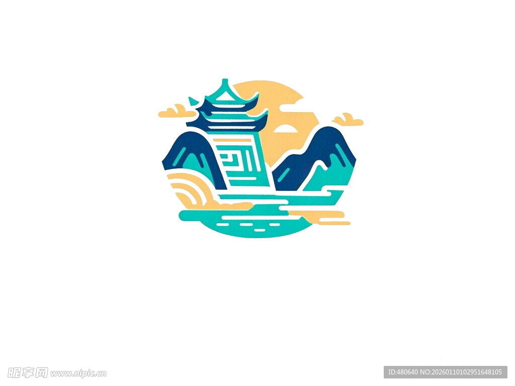 中式山水建筑标志图案