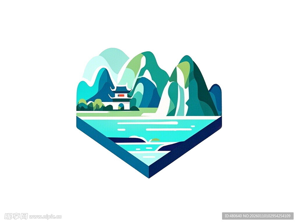 心形山水风景图标