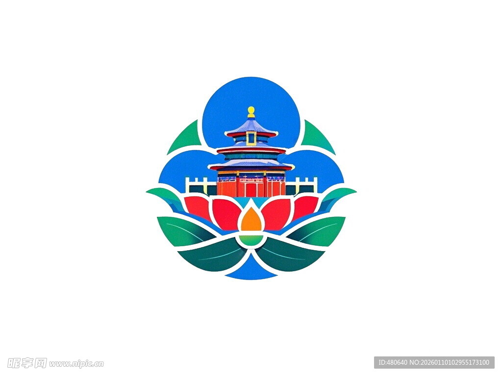 中式古建筑莲花标志图案