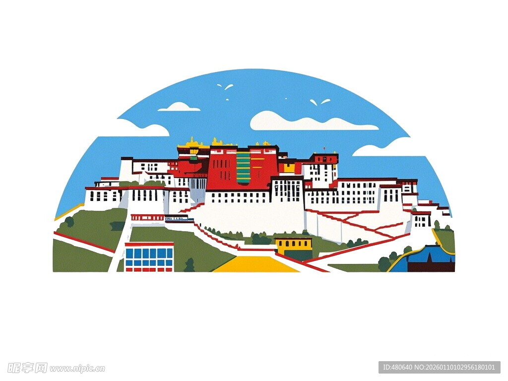 布达拉宫插画风景