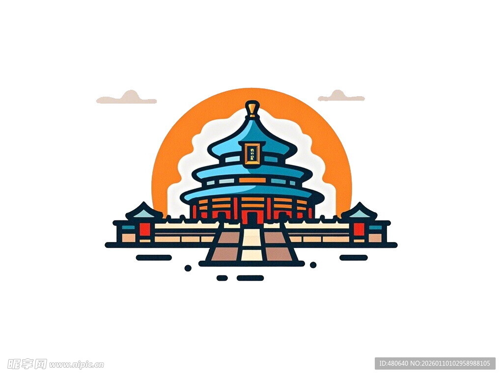 天坛建筑简约插画风格