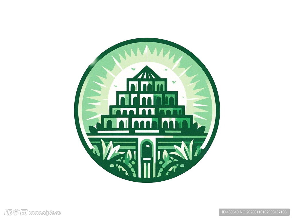 绿色宝塔圆形标志图案