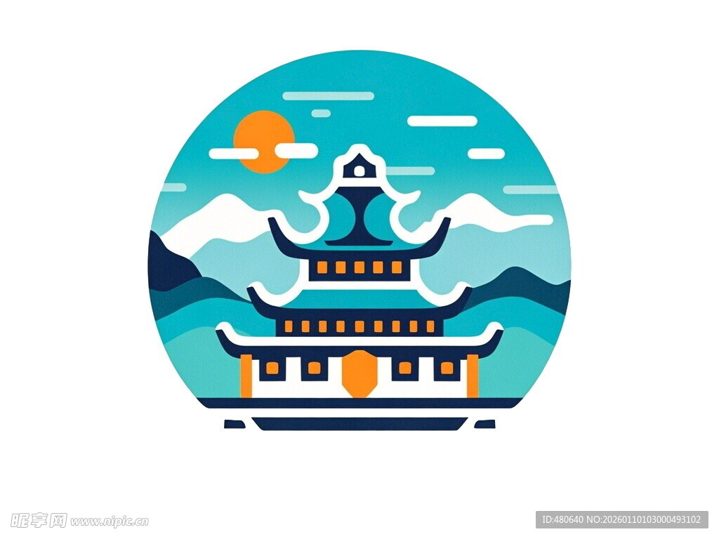 中式古建筑插画风景