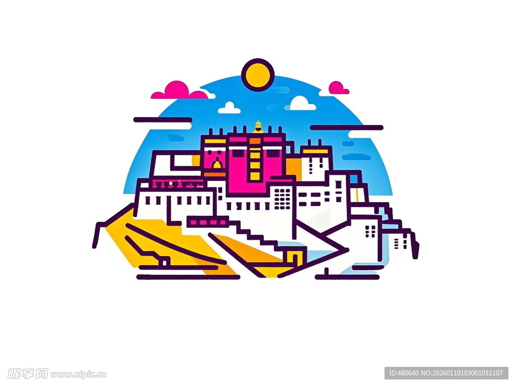 布达拉宫矢量插画风格图