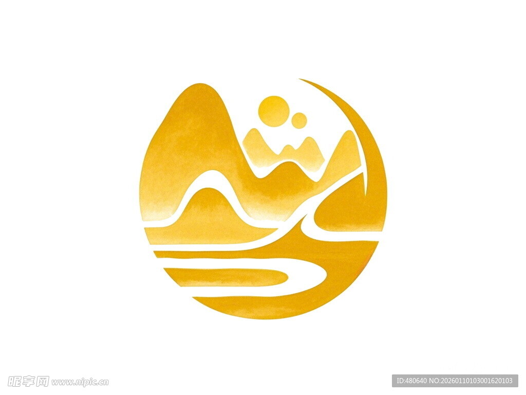 金色山水抽象标志图案