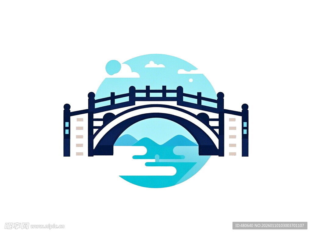 简约中式桥景图标设计