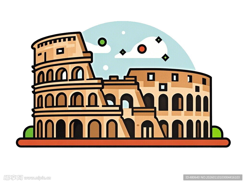 罗马斗兽场卡通插画形象