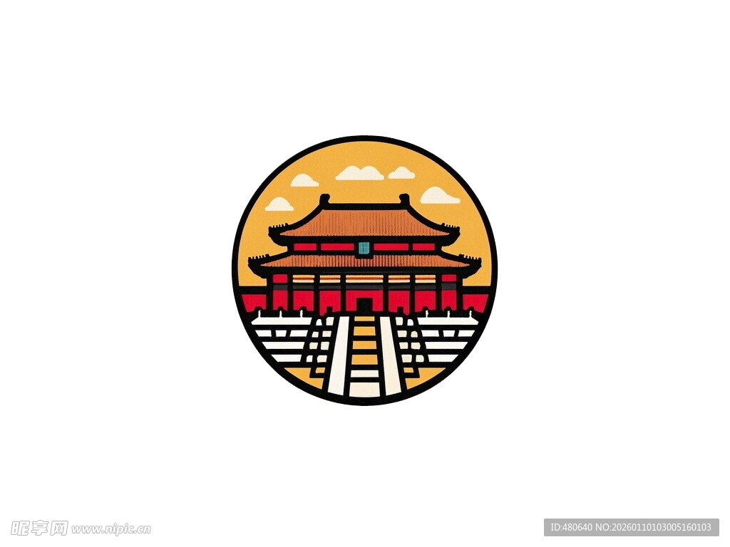 圆形中的中式建筑图案