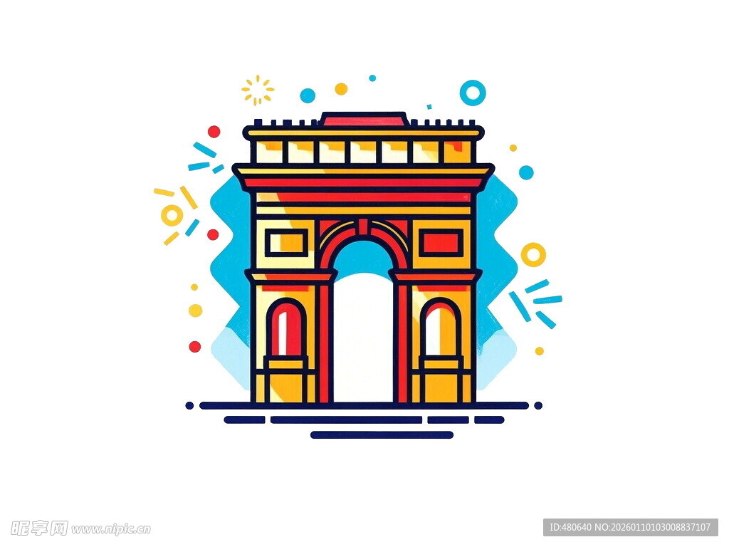 凯旋门彩色插画风格图案