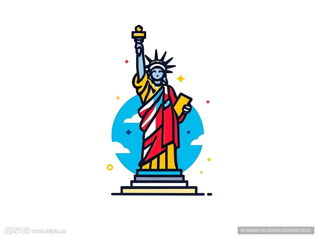 自由女神像简约插画