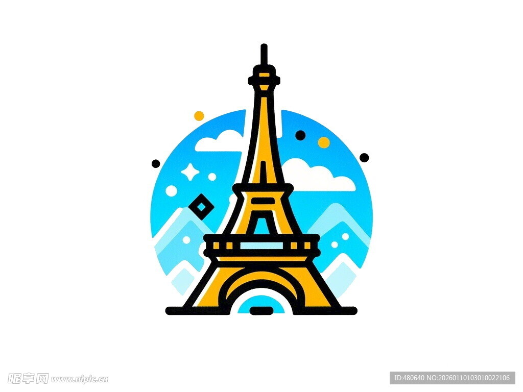 埃菲尔铁塔简约插画风格