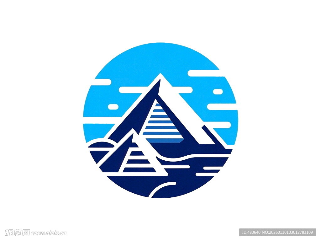蓝色山景几何风图标设计