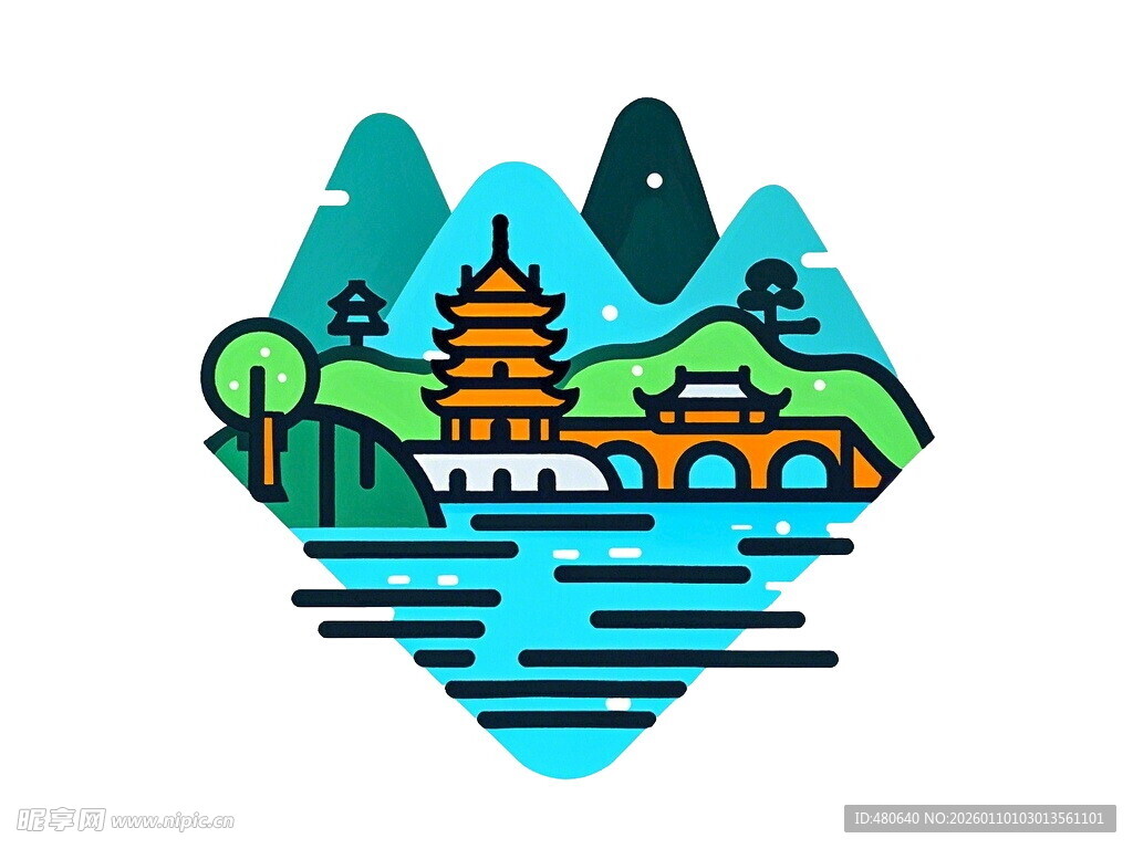 山水间的中式建筑景观