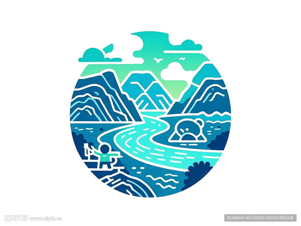 山水风景简约插画图案