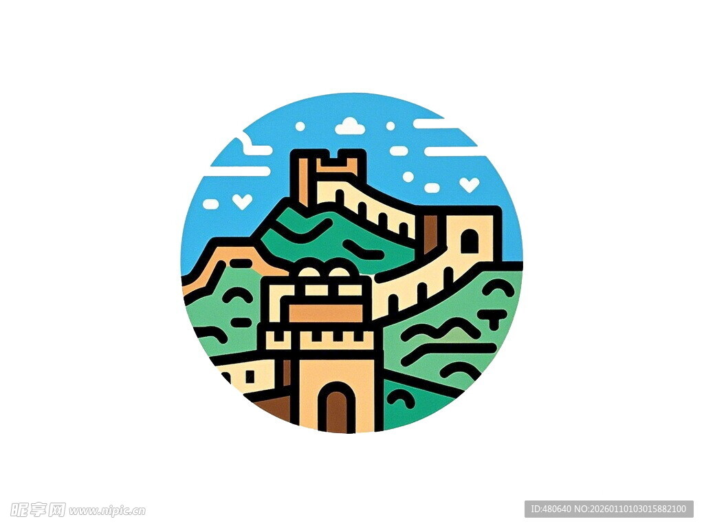 圆形图案中的长城景观