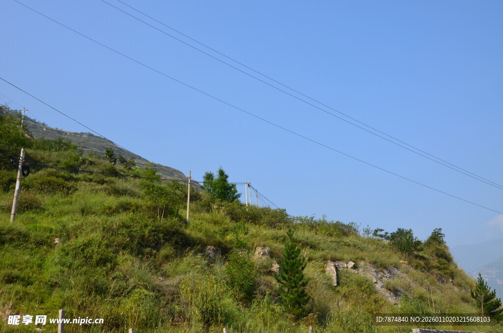 青山绿树间的电力设施