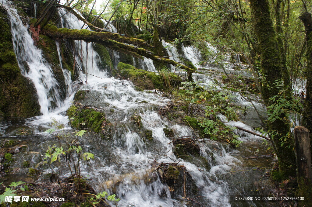 山林间的潺潺溪流瀑布