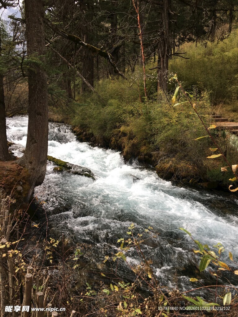 山间湍急溪流风景