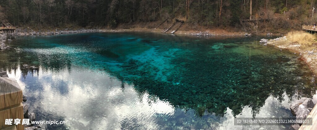 清澈蓝绿河水与湍急水流