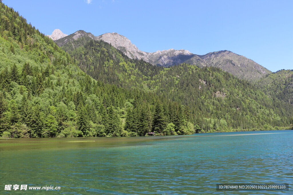 青山绿水间的静谧湖泊