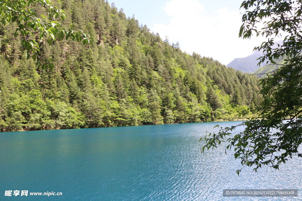 蓝湖青山间的自然美景