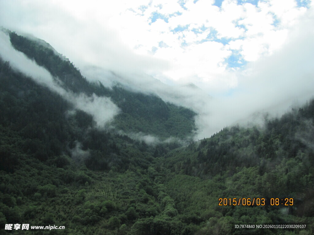 云雾缭绕的山间翠绿景色