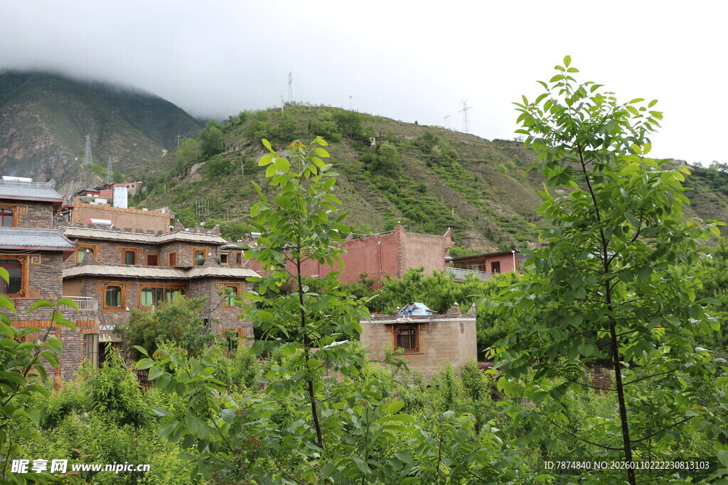 山间村落 绿树环绕的民居