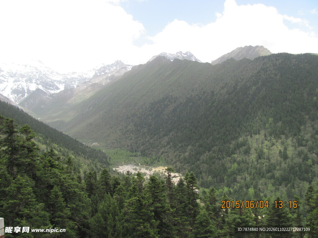 山间绿野 远观雪山美景