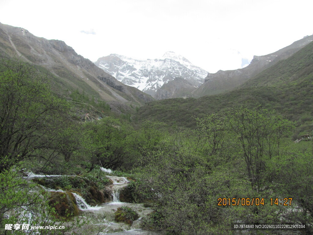 山间溪流与葱郁山林美景