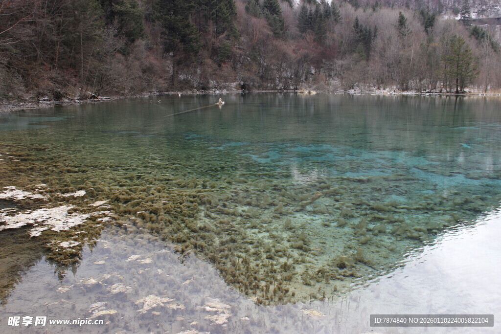 清澈碧绿的美丽湖水景色