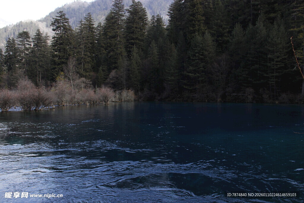 静谧蓝湖与葱郁山林