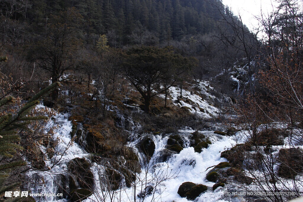 山间冰雪溪流景观