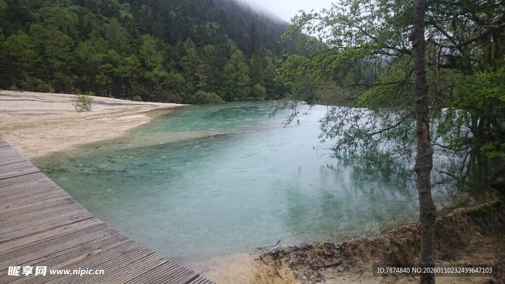 湖畔木栈道的自然美景