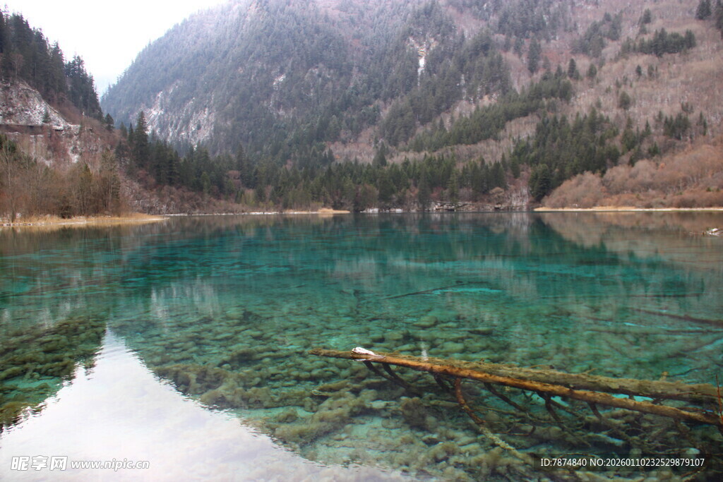 九寨沟清澈碧绿的湖水