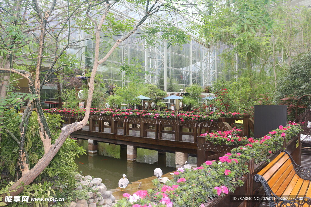 中式园林景观 繁花小桥