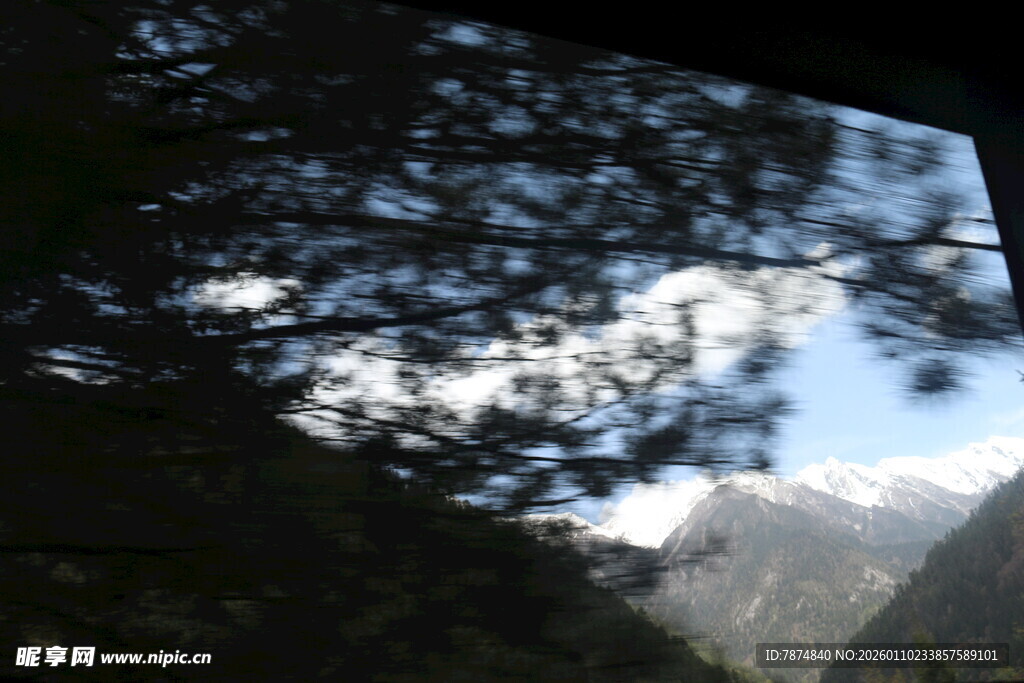 水面倒映的天空与树木