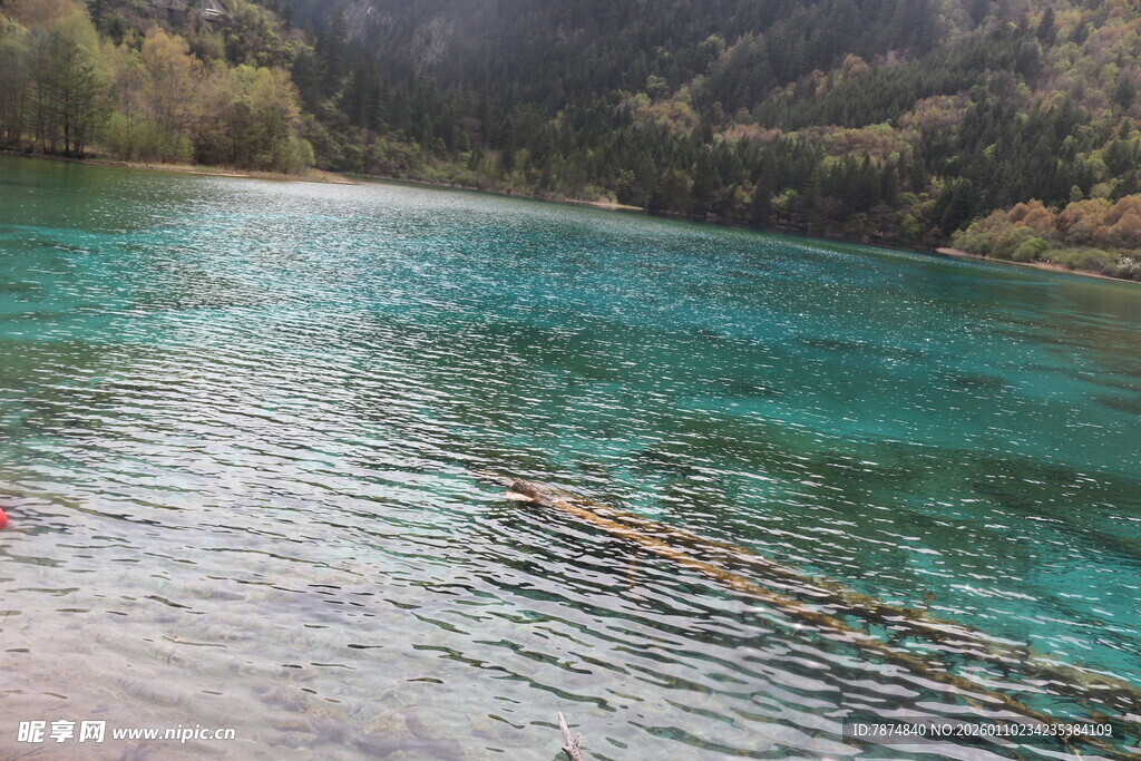 清澈蓝绿色湖水自然美景